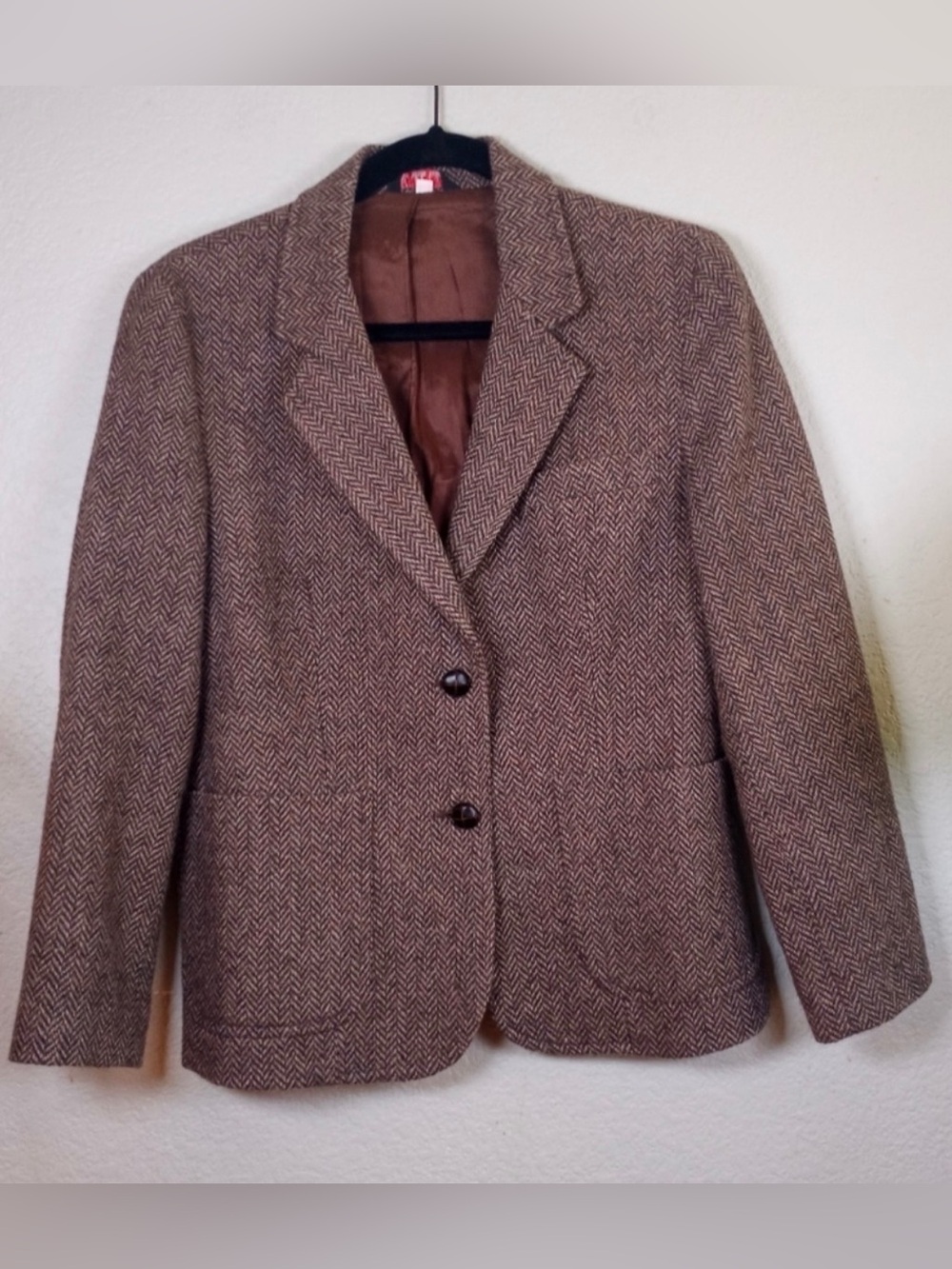 Vintage Women’s Brown Herringbone Tweed Blazer Jacket